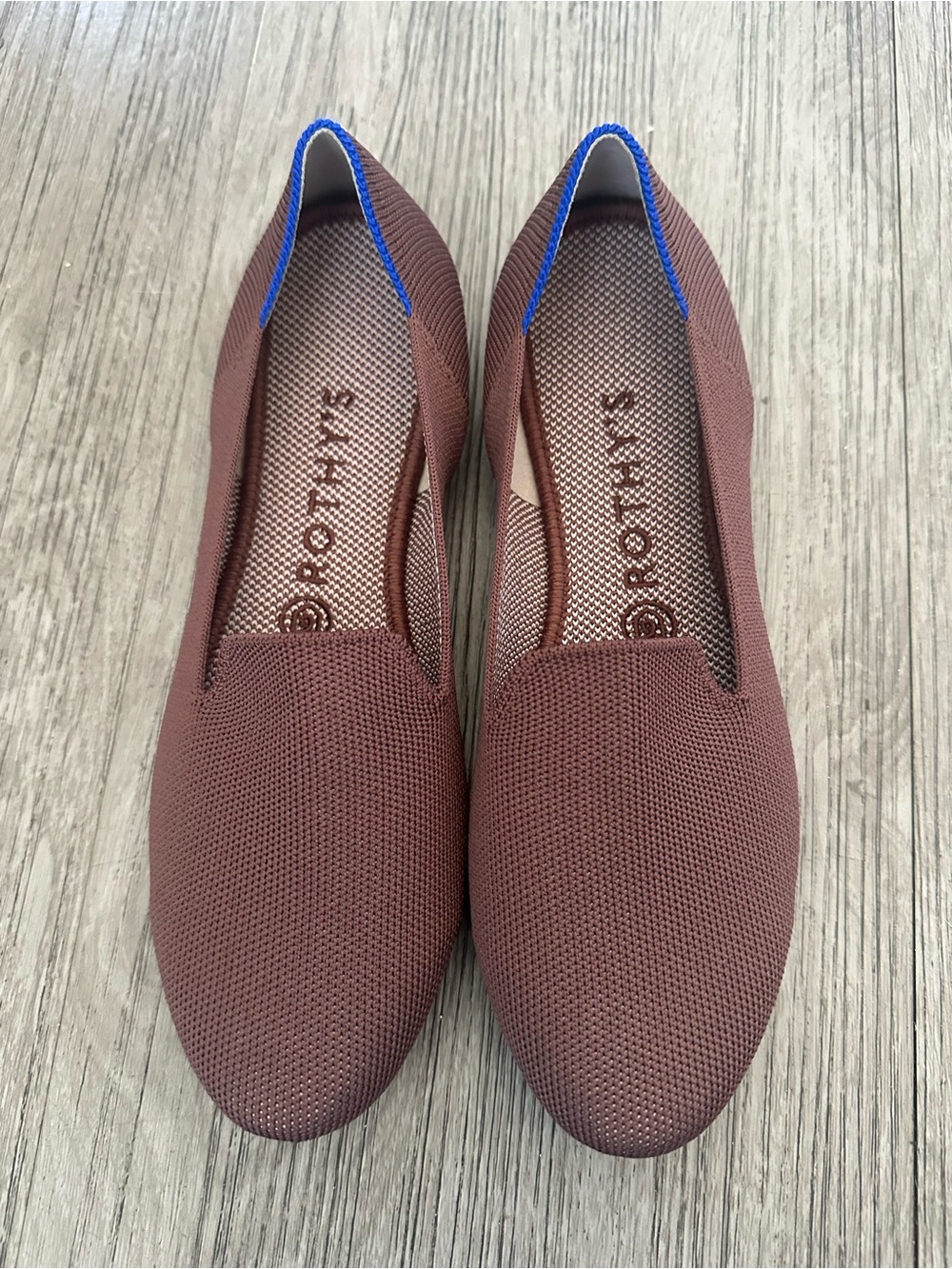 Rothy's Brown Knit Flats with Blue Trim